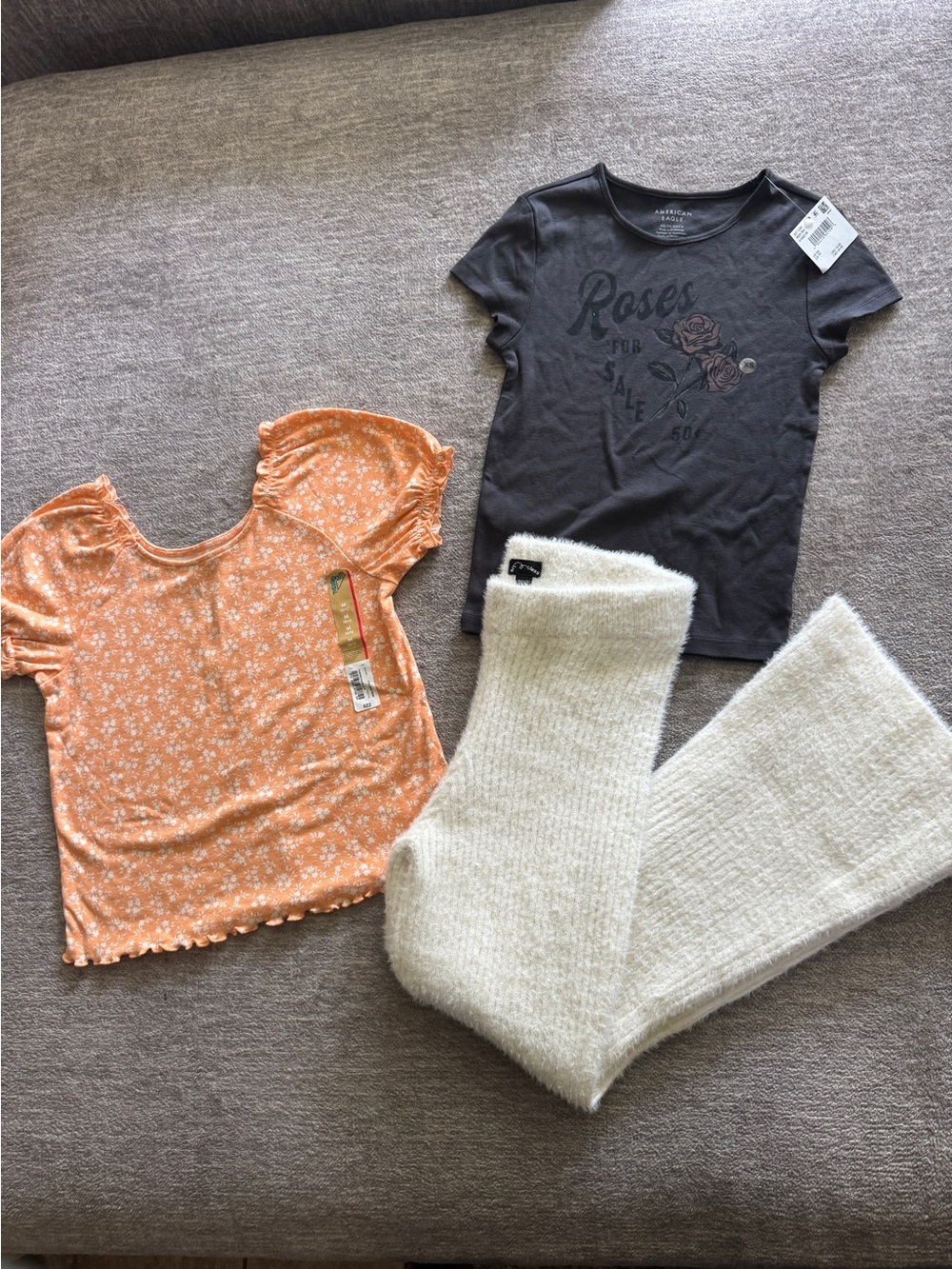 American Eagle Outfitters Kids Black Rose Graphic Tee & Orange Floral Top Set